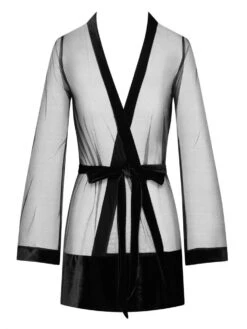 Kurzer Morgenmantel KIMONO TULLE Tüll Schwarz Von Cadolle -Femina Verkauf kimono tulle et velours noir 4203ae cadolle 1