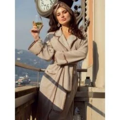 Modal Fleece Morgenmantel Lang FIONA Beige-gold Von Room 24