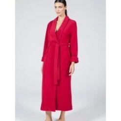Viscose Fleece Morgenmantel Lang LAMPONE Himbeer-rot Von Verdiani