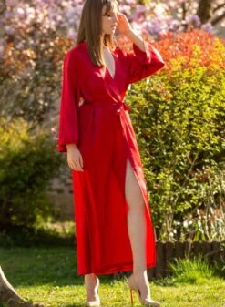 100% Seide Morgenmantel Lang LAURIAN Von Marjolaine -Femina Verkauf morgenmantel seide lang rot laurian rouge marjolaine 2