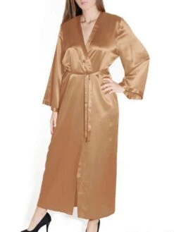 100% Seide Morgenmantel Lang LAURIAN Von Marjolaine -Femina Verkauf morgenmantel seide laurian goldbeige marjolaine 1