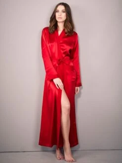 100% Seide Morgenmantel Lang KLASSIK SATIN Von Eva B. Bitzer -Femina Verkauf morgenmantel seide rubinrot 27319873 eva bitzer 4