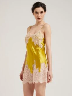 100% Seide Neglige Kurz LILLIAN Von Vivis -Femina Verkauf neglige seide lillian goldgruen v00581 spitze vivis 3 5 1