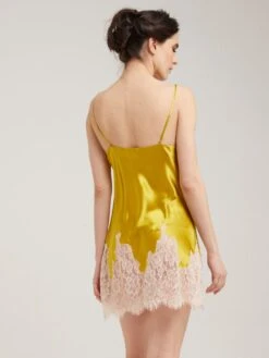 100% Seide Neglige Kurz LILLIAN Von Vivis -Femina Verkauf neglige seide lillian goldgruen v00581 spitze vivis 6 5 1
