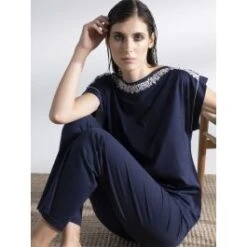 100% Baumwolle Pyjama BLU Dunkelblau Von Verdiani