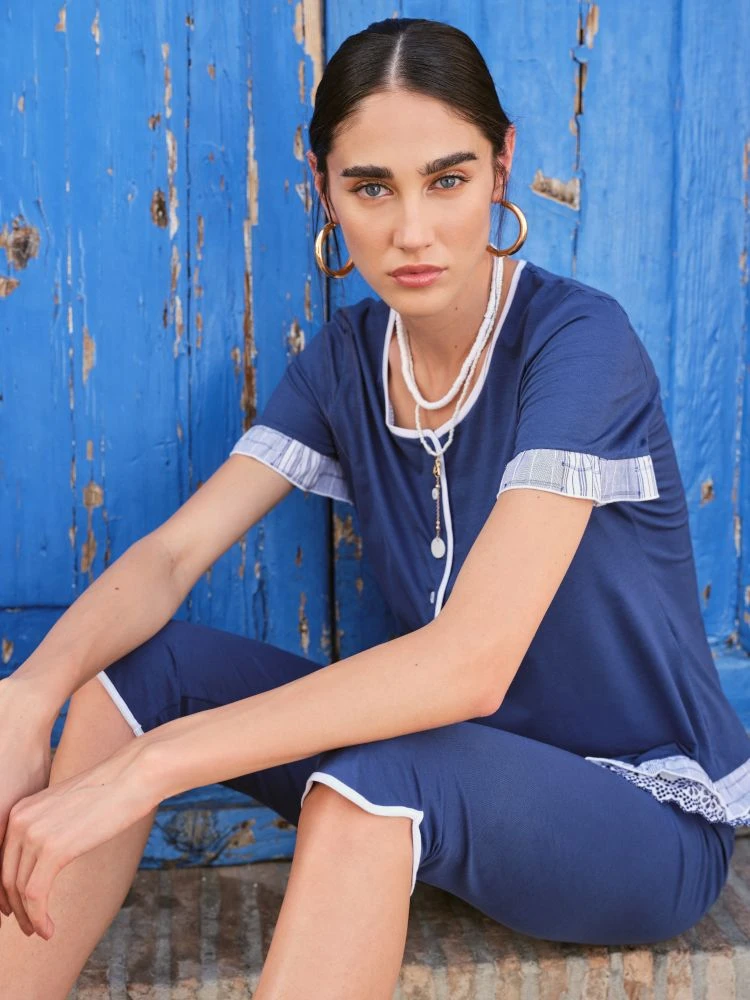 Sommer Pyjama DENIM Jeansblau Von Fiori Di Chiara 2 Sommer Pyjama DENIM Jeansblau Von Fiori Di Chiara – Bild 2