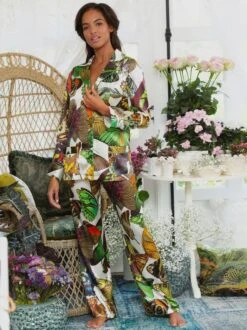 Seidenpyjama MAYA Schmetterlinge Von Marjolaine -Femina Verkauf pyjama seide maya 4may5501 schmetterlinge braun bunt marjolaine 3