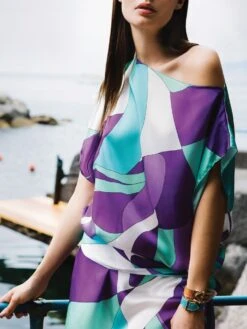 100% Seide Kaftan MODERN PRINT Von Luna Di Seta -Femina Verkauf seide kaftan lck3011 mint lila luna di seta 2