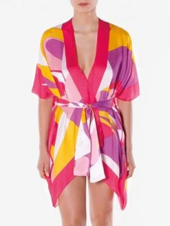 100% Seide Kimono MODERN PRINT Von Luna Di Seta -Femina Verkauf seide kimono lcg6500 fuchsia gelb luna di seta 1