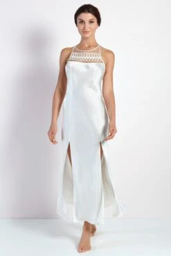 100% Seide Negligé HAREM PIPING Lang Von Luna Di Seta -Femina Verkauf seide neglige avorio l6n5009pe170172 luna di seta