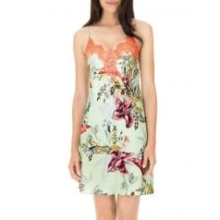 100% Seide Negligee TROPICAL GARDEN Aqua-bunt Von Luna Di Seta