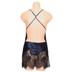100% Seide Negligé CHANTAGE Kurz Spitze Von Marjolaine -Femina Verkauf seide neglige chantage cha0103 tintenblau schwarz marjolaine rueck 1 1