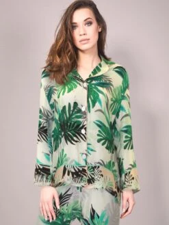 100% Seide Pyjama FARN Weiß Grün Von Eva B. Bitzer -Femina Verkauf seide pyjama farn gruen eva b bitzer 1