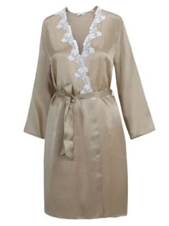 100% Seide Morgenmantel SATIN + LACE Kurz Von Eva B. Bitzer -Femina Verkauf seide spitze morgenmantel 29314463 skin weiss eva b bitzer 1