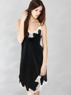 100% Seide Neglige SATIN + LACE Kurz Von Eva B. Bitzer -Femina Verkauf seide spitze neglige 29314478 schwarz weiss eva b bitzer 1 7 1