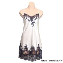 100% Seide Negligé CAPRICE Mittellang Calais Spitze Marjolaine -Femina Verkauf seidenneglige caprice cap0104 naturel tintenblau 7436 marjolaine 1 1 1