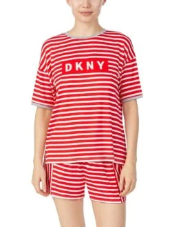Viscose Sommerpyjama NEW YORK ENERGY Rot-weiß Von DKNY Sleepwear -Femina Verkauf sommer pyjama 10 yi2822403 641 cherry stripe 0185 dkny 2 1