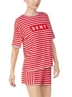 Viscose Sommerpyjama NEW YORK ENERGY Rot-weiß Von DKNY Sleepwear -Femina Verkauf sommer pyjama 10 yi2822403 641 cherry stripe 0185 dkny 3