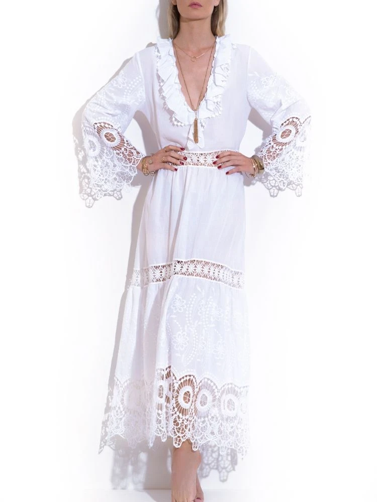 Langes Sommerkleid Mit Stickerei BIANCO Von Chiara Fiorini 2 Langes Sommerkleid Mit Stickerei BIANCO Von Chiara Fiorini – Bild 2