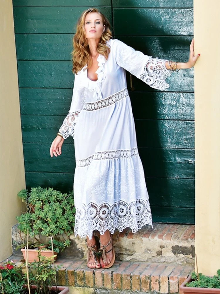 Langes Sommerkleid Mit Stickerei BIANCO Von Chiara Fiorini 4 Langes Sommerkleid Mit Stickerei BIANCO Von Chiara Fiorini – Bild 4